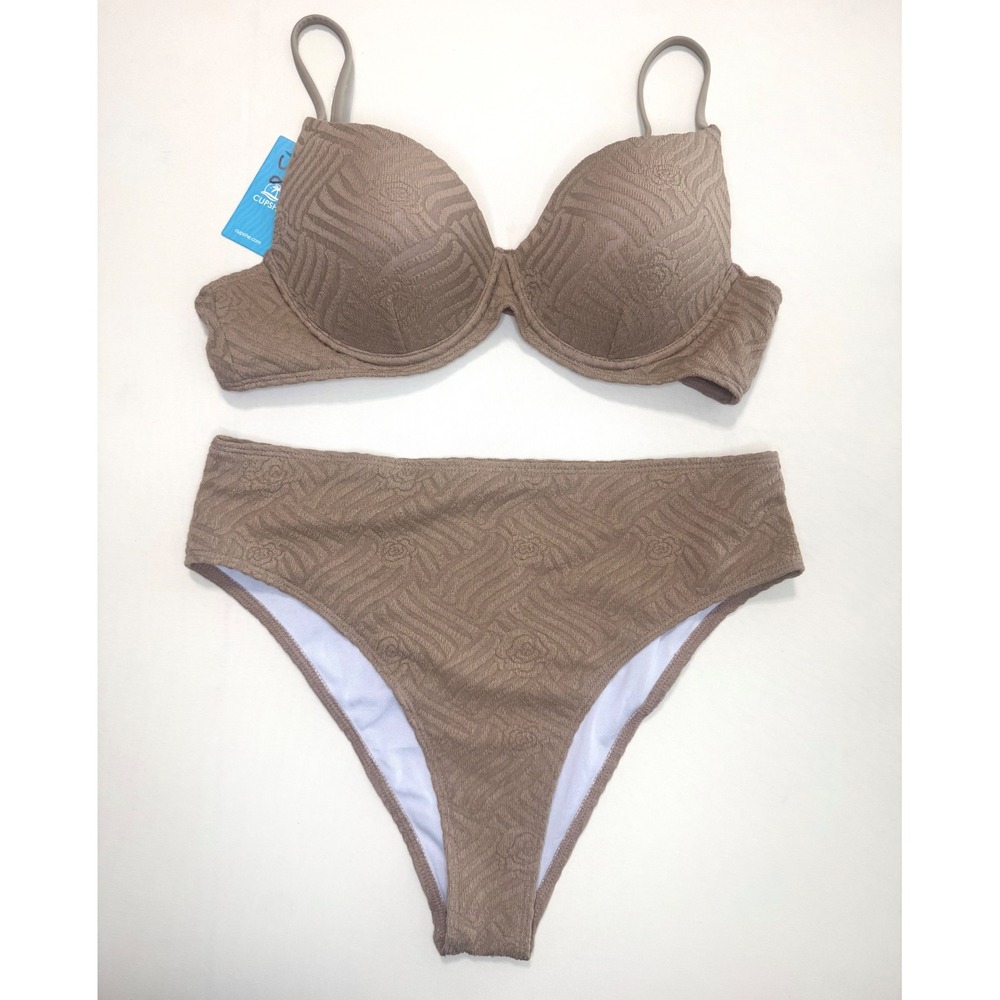 Taupe/Camel Textured Underwire High Waist Bikini Set XL